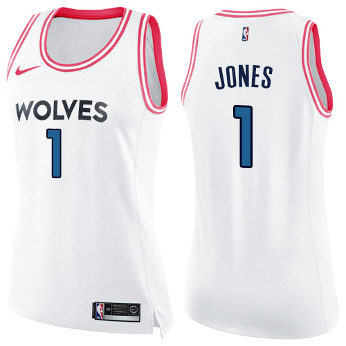 Women's Nike Minnesota Timberwolves #1 Tyus Jones Swingman White/Pink Fashion NBA Jersey