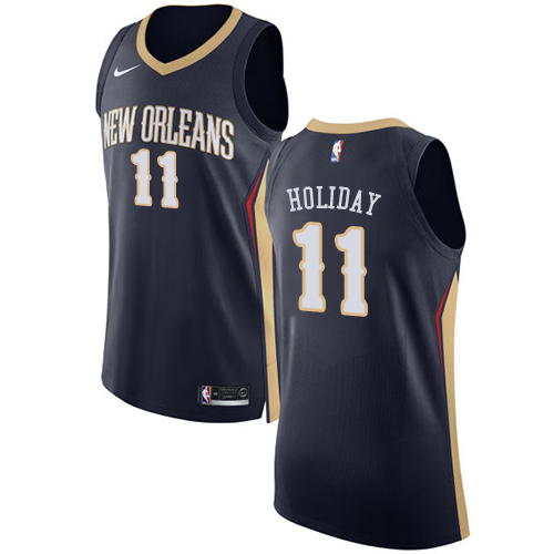 Men's Nike New Orleans Pelicans #11 Jrue Holiday Authentic Navy Blue Road NBA Jersey - Icon Edition