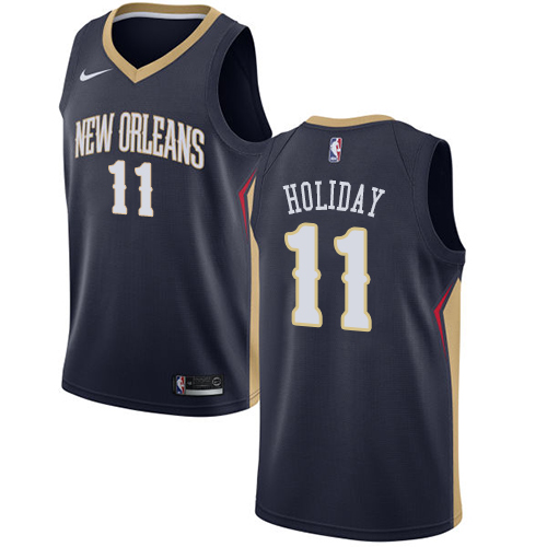 Men's Nike New Orleans Pelicans #11 Jrue Holiday Swingman Navy Blue Road NBA Jersey - Icon Edition