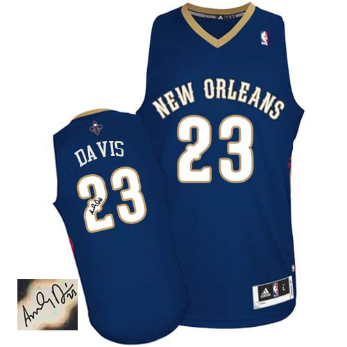 Men's Adidas New Orleans Pelicans #23 Anthony Davis Authentic Navy Blue Road Autographed NBA Jersey