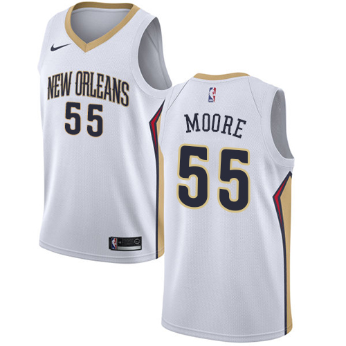 Men's Nike New Orleans Pelicans #55 E'Twaun Moore Swingman White Home NBA Jersey - Association Edition