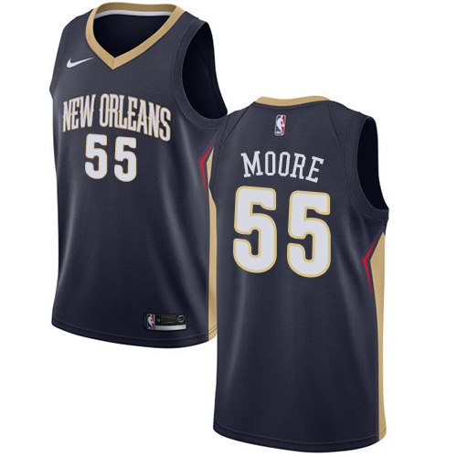 Men's Nike New Orleans Pelicans #55 E'Twaun Moore Swingman Navy Blue Road NBA Jersey - Icon Edition