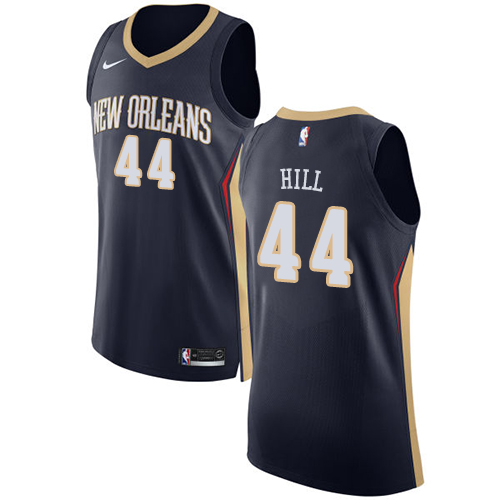 Men's Nike New Orleans Pelicans #44 Solomon Hill Authentic Navy Blue Road NBA Jersey - Icon Edition
