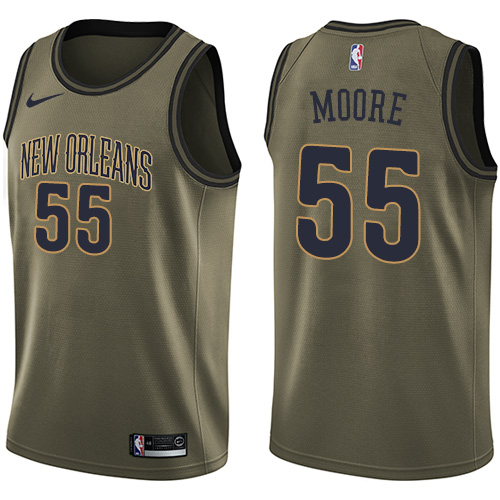 Youth Nike New Orleans Pelicans #55 E'Twaun Moore Swingman Green Salute to Service NBA Jersey