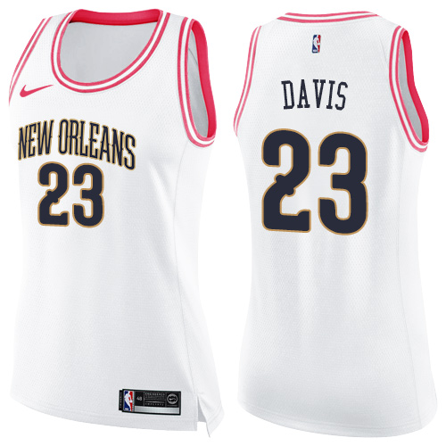 Women's Nike New Orleans Pelicans #23 Anthony Davis Swingman White/Pink Fashion NBA Jersey