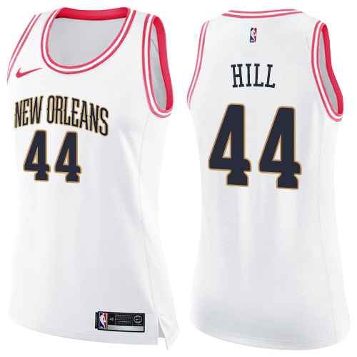 Women's Nike New Orleans Pelicans #44 Solomon Hill Swingman White/Pink Fashion NBA Jersey