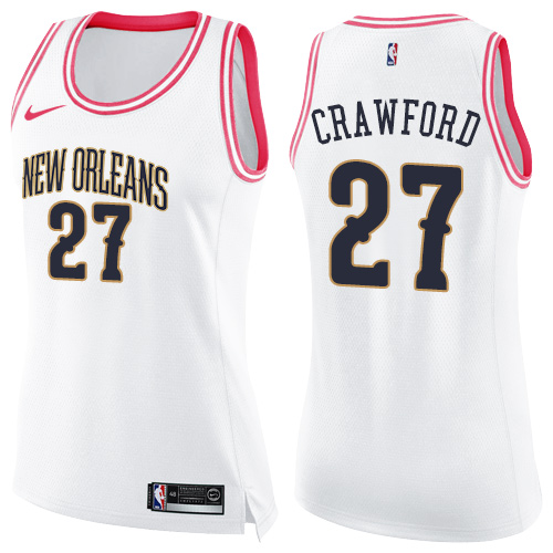 Women's Nike New Orleans Pelicans #27 Jordan Crawford Swingman White/Pink Fashion NBA Jersey