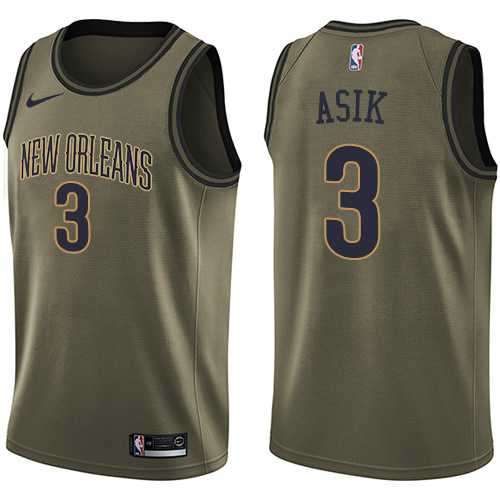 Men's Nike New Orleans Pelicans #3 Omer Asik Swingman Green Salute to Service NBA Jersey