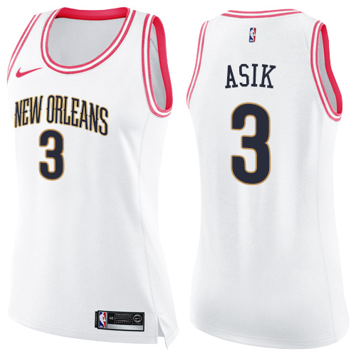 Women's Nike New Orleans Pelicans #3 Omer Asik Swingman White/Pink Fashion NBA Jersey