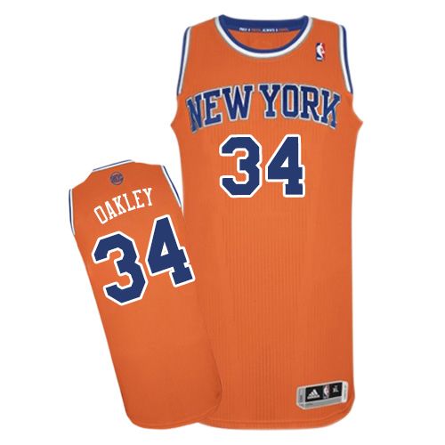 Men's Adidas New York Knicks #34 Charles Oakley Authentic Orange Alternate NBA Jersey