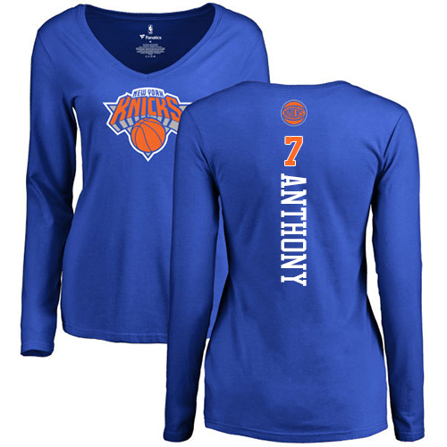 NBA Women's Nike New York Knicks #7 Carmelo Anthony Royal Blue Backer Long Sleeve T-Shirt