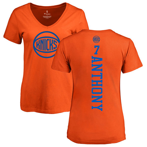 NBA Women's Nike New York Knicks #7 Carmelo Anthony Orange One Color Backer Slim-Fit V-Neck T-Shirt