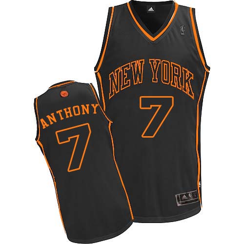 Men's Adidas New York Knicks #7 Carmelo Anthony Authentic Black/Orange No. Fashion NBA Jersey
