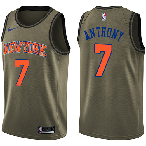Men's Nike New York Knicks #7 Carmelo Anthony Swingman Green Salute to Service NBA Jersey