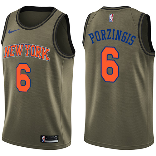 Men's Nike New York Knicks #6 Kristaps Porzingis Swingman Green Salute to Service NBA Jersey