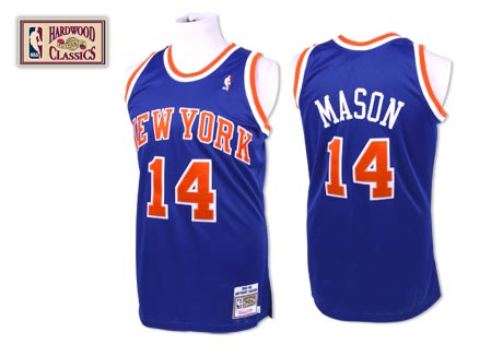 Men's Mitchell and Ness New York Knicks #14 Anthony Mason Authentic Royal Blue Throwback NBA Jersey