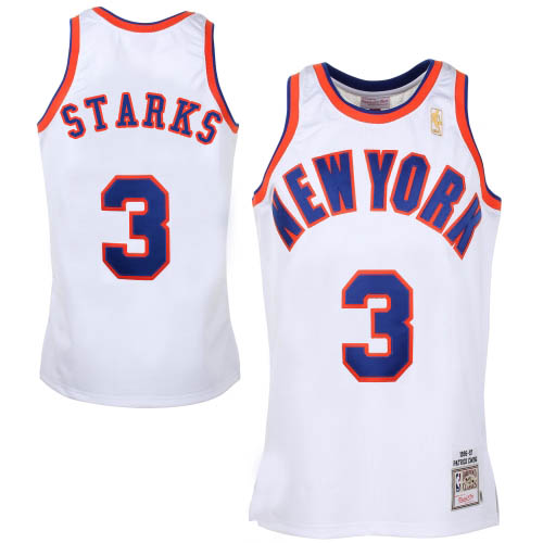 Men's Mitchell and Ness New York Knicks #3 John Starks Authentic White Throwback NBA Jersey