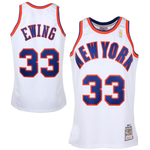 Men's Mitchell and Ness New York Knicks #33 Patrick Ewing Authentic White Throwback NBA Jersey