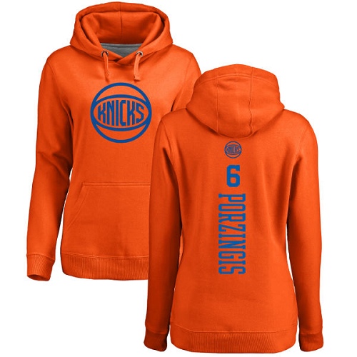 NBA Women's Nike New York Knicks #6 Kristaps Porzingis Orange One Color Backer Pullover Hoodie