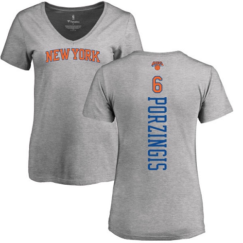 NBA Women's Nike New York Knicks #6 Kristaps Porzingis Ash Backer T-Shirt
