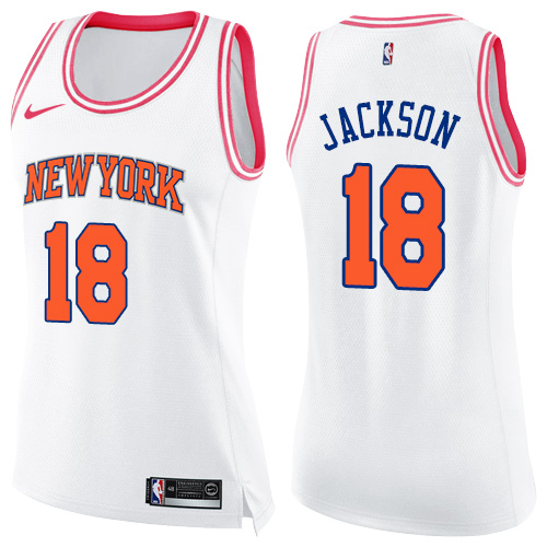 Women's Nike New York Knicks #18 Phil Jackson Swingman White/Pink Fashion NBA Jersey