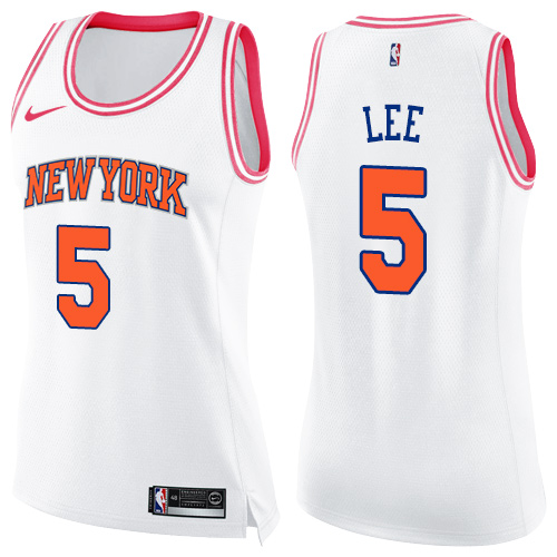 Women's Nike New York Knicks #5 Courtney Lee Swingman White/Pink Fashion NBA Jersey