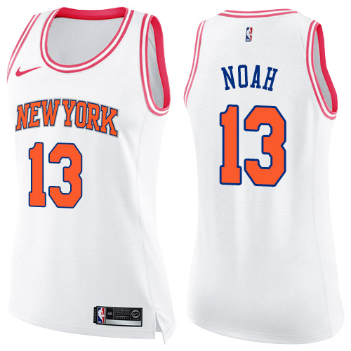 Women's Nike New York Knicks #13 Joakim Noah Swingman White/Pink Fashion NBA Jersey