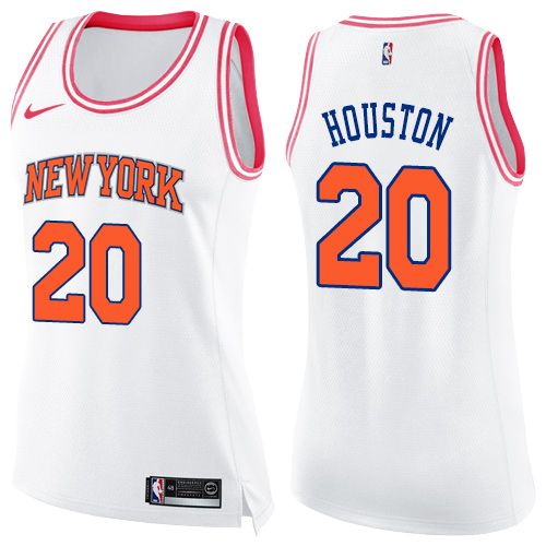 Women's Nike New York Knicks #20 Allan Houston Swingman White/Pink Fashion NBA Jersey