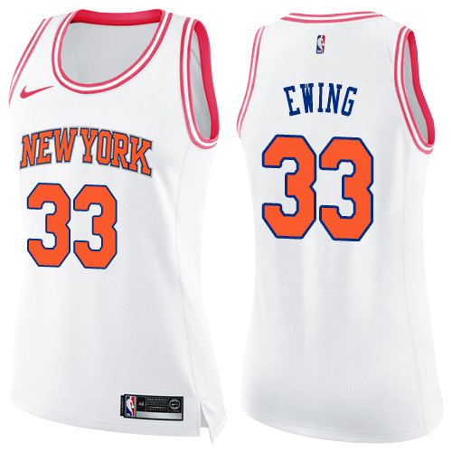 Women's Nike New York Knicks #33 Patrick Ewing Swingman White/Pink Fashion NBA Jersey