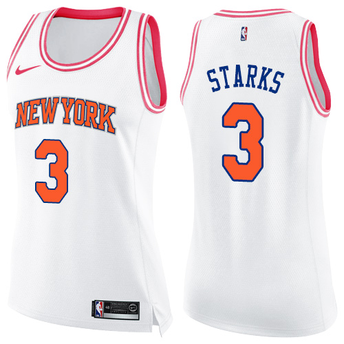Women's Nike New York Knicks #3 John Starks Swingman White/Pink Fashion NBA Jersey