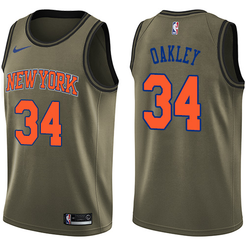 Men's Nike New York Knicks #34 Charles Oakley Swingman Green Salute to Service NBA Jersey