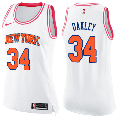 Women's Nike New York Knicks #34 Charles Oakley Swingman White/Pink Fashion NBA Jersey