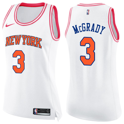 Women's Nike New York Knicks #3 Tracy McGrady Swingman White/Pink Fashion NBA Jersey