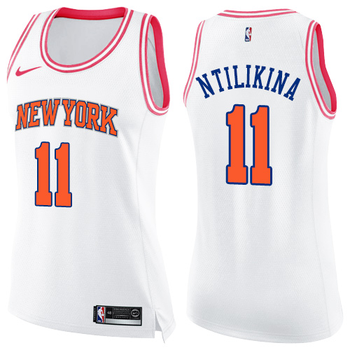 Women's Nike New York Knicks #11 Frank Ntilikina Swingman White/Pink Fashion NBA Jersey