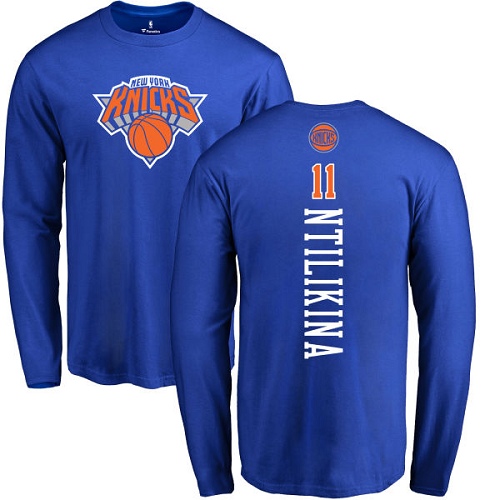 NBA Nike New York Knicks #11 Frank Ntilikina Royal Blue Backer Long Sleeve T-Shirt