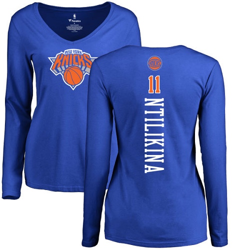 NBA Women's Nike New York Knicks #11 Frank Ntilikina Royal Blue Backer Long Sleeve T-Shirt