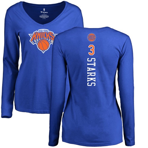 NBA Women's Nike New York Knicks #3 John Starks Royal Blue Backer Long Sleeve T-Shirt