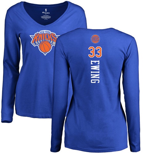NBA Women's Nike New York Knicks #33 Patrick Ewing Royal Blue Backer Long Sleeve T-Shirt