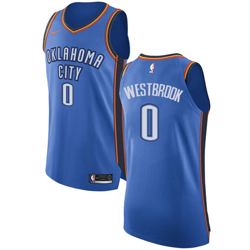 Men's Nike Oklahoma City Thunder #0 Russell Westbrook Authentic Royal Blue Road NBA Jersey - Icon Edition