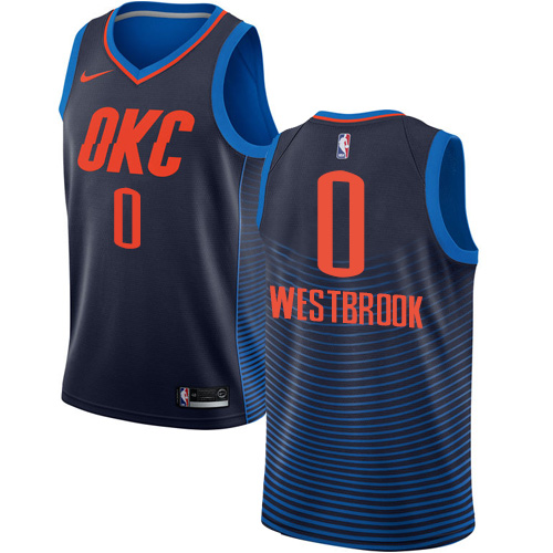 Men's Nike Oklahoma City Thunder #0 Russell Westbrook Authentic Navy Blue NBA Jersey Statement Edition