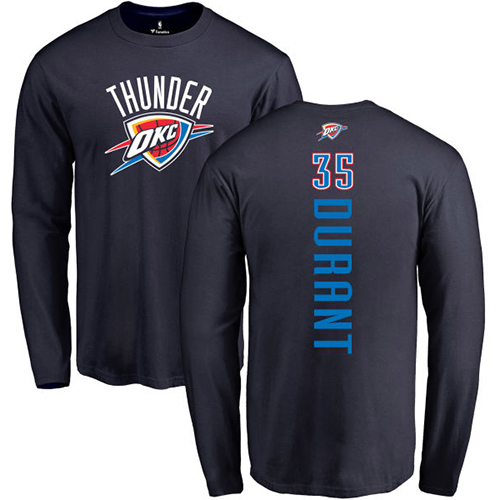 NBA Nike Oklahoma City Thunder #35 Kevin Durant Navy Blue Backer Long Sleeve T-Shirt