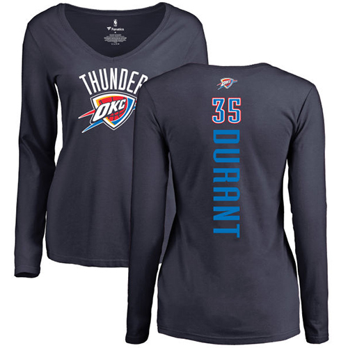 NBA Women's Nike Oklahoma City Thunder #35 Kevin Durant Navy Blue Backer Long Sleeve T-Shirt
