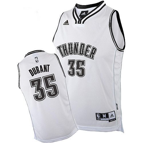 Men's Adidas Oklahoma City Thunder #35 Kevin Durant Swingman White on White NBA Jersey