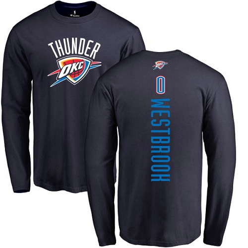 NBA Nike Oklahoma City Thunder #0 Russell Westbrook Navy Blue Backer Long Sleeve T-Shirt