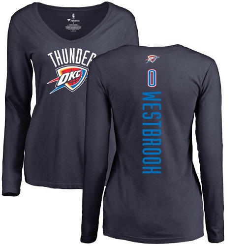 NBA Women's Nike Oklahoma City Thunder #0 Russell Westbrook Navy Blue Backer Long Sleeve T-Shirt