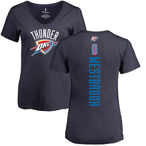 NBA Women's Nike Oklahoma City Thunder #0 Russell Westbrook Navy Blue Backer T-Shirt