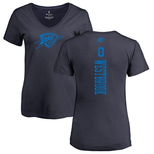 NBA Women's Nike Oklahoma City Thunder #0 Russell Westbrook Navy Blue One Color Backer Slim-Fit V-Neck T-Shirt