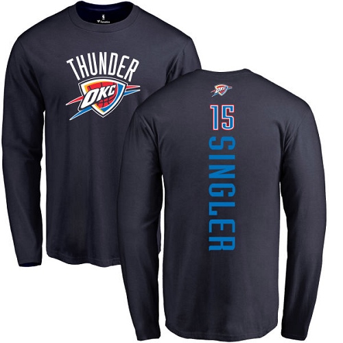 NBA Nike Oklahoma City Thunder #15 Kyle Singler Navy Blue Backer Long Sleeve T-Shirt