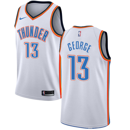 Men's Nike Oklahoma City Thunder #13 Paul George Authentic White Home NBA Jersey - Association Edition