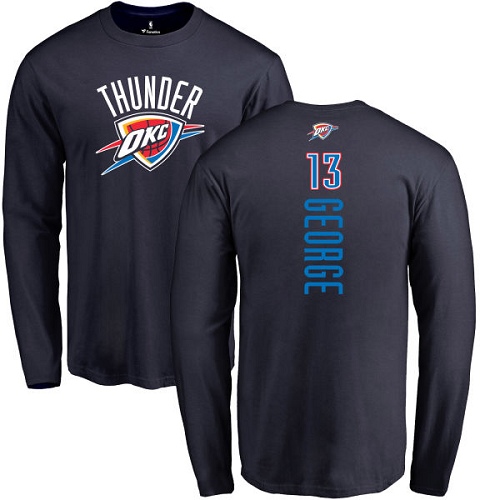 NBA Nike Oklahoma City Thunder #13 Paul George Navy Blue Backer Long Sleeve T-Shirt